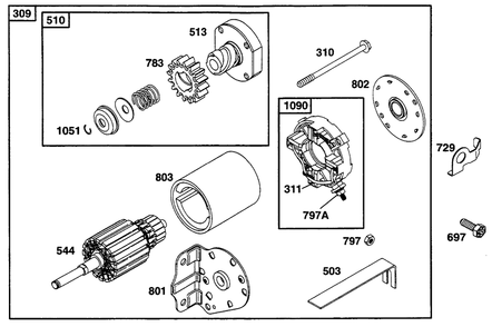 Electric Starter 1 Diagram and Parts List for 255707-0124-XX  Briggs and Stratton Engine